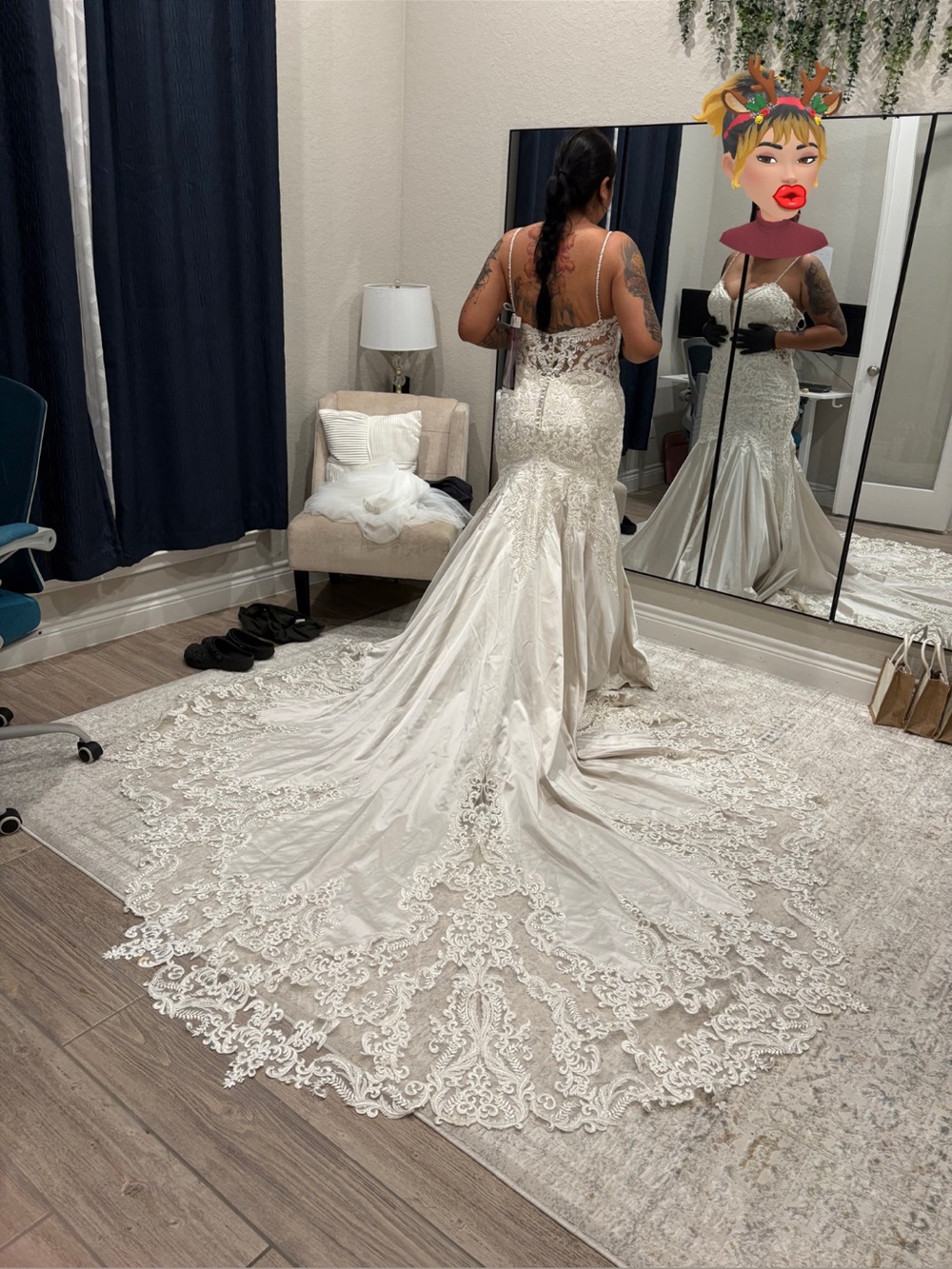 Mori Lee White Lace Mermaid Wedding Dress with Spaghetti Straps